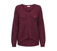 Strickpullover JDY "JDYNEW MEGAN L/S PULLOVER KNT NOOS", Damen, Gr. M, cabernet detail:with schwarz ply, Strick, Obermaterial: 88% Polyacryl, 12% Polyester, modisch, normal, V-Ausschnitt, Langarm Ripp