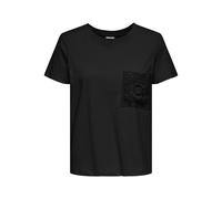 Kurzarmshirt JDY "JDYSELMA S/S CROCHET POCKET TOP JRS NOOS", Damen, Gr. S (36), schwarz, Jersey, Obermaterial: 100% Baumwolle, unifarben, modisch, regular fit, Rundhals, Kurzarm, Shirts (56011967-S) s