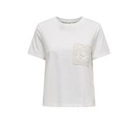 Kurzarmshirt JDY "JDYSELMA S/S CROCHET POCKET TOP JRS NOOS", Damen, Gr. S (36), rot (cloud dancer), Jersey, Obermaterial: 100% Baumwolle, unifarben, modisch, regular fit, Rundhals, Kurzarm, Shirts (85