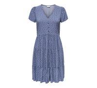 JdY Sommerkleid V-Ausschnitt, Kurzarm, Gemustertes Knopf Design, Farben:Blau, Größe:XL