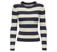 JdY Damen JDYPLUM L/S O-Neck Pullover KNT NOOS Knit, Sky Captain/Stripes:W Eggnog Stripes, Small