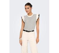 Kurzarmpullover JDY "JDYCARICE S/L FRILL PULLOVER KNT NOOS", Damen, Gr. XL, cloud dancer detail:with schwarz structure, Strick, Obermaterial: 100% Baumwolle, gestreift, normal, Rundhals, Pullover (677