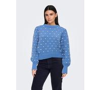 Rundhalspullover JDY "JDYSIGRID LIFE L/S ON PUFF PULL KNT NOOS", Damen, Gr. M, ebb and flow detail:with cement dots, Strick, Obermaterial: 100% Polyester, gepunktet, figurumspielend taillenbedeckt, Ru