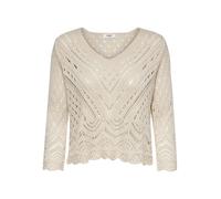 Jacqueline de Yong Strickpullover JDYNEW SUN – Cropped 3/4-Arm V-Ausschnitt, Tapioca XS