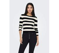 Jacqueline de Yong – Damen Pullover JDYPLUM L/S O-Neck – gestreift, Schwarz/Eggnog – Gr. M