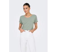 Kurzarmshirt JDY "JDYSISSY S/S O-NECK TOP JRS", Damen, Gr. S, sea spray stripes:cloud dancer, Jersey, Obermaterial: 96% Viskose, 4% Elasthan, gestreift, regular fit normal, Rundhals, mit Umschlag, Shi