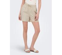 Shorts JDY "JDYSAY HW LINEN STRING SHORTS WVN DIA", Damen, Gr. M, N-Gr, beige (oatmeal detail:melange), Web, Obermaterial: 80% Viskose, 20% Leinen, meliert, regular fit kurz, Hosen Shorts, mit Leinen