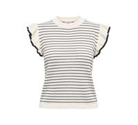 Kurzarmpullover JDY "JDYCARICE S/L FRILL PULLOVER KNT NOOS", Damen, Gr. M, cloud dancer detail:with schwarz structure, Strick, Obermaterial: 100% Baumwolle, gestreift, normal, Rundhals, Pullover (6774