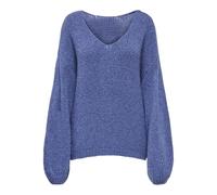 V-Ausschnitt-Pullover JDY "JDYDINEA L/S REVERSIBLE PULLOV. KNT NOOS", Damen, Gr. L, blau (bleached denim), Strick, Obermaterial: 80% Polyacryl, 20% Polyester, unifarben, loose fit hüftlang, V-Ausschni