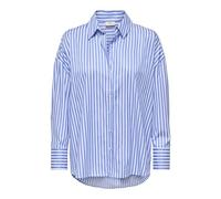 Hemdbluse JDY "JDYVESPER L/S LOOSE SHIRT WVN NOOS", Damen, Gr. XS, blau (cloud dancer stripes:cornflower blau), Web, Obermaterial: 60% Polyester, 40% Baumwolle, gestreift, lässig geschnitten Po-bedeck