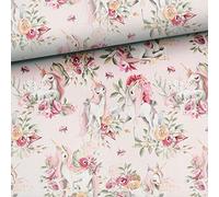 je 50cm Einhorn Baumwollstoff in Meterware - Kinderstoff aus 100% Baumwolle - Einhörner Stoffe zum Nähen für Kinder & Baby - Mädchen Premium Baumwollstoffe - Tiere Stoff auf puderrosa