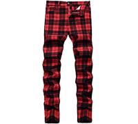 JE&NS Herren Stretch Slim Fit Flat-Front Casual Skinny Chino Plaid Kleid Hose, rotem Karo, 50