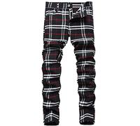 JE&NS Herren Stretch Slim Fit Flat-Front Casual Skinny Chino Plaid Kleid Hose, Schwarz-Weiß-Plaid, 54