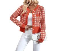 Jealaper Damen -Blazer, Elegant, Strickjacke mit Knopfleiste Vorne, Rundhalsausschnitt, Lange Ärmel, Strukturierte Strickjacke Orange-Rot S