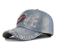 Jeans Basecap Love mit Glitzer-Nieten Baseball Cap Mütze Kappe Hip Hop Snapback Hut