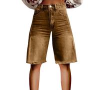 Jeans Bermuda Damen High Waist Trendy Stretch Jeanshose Shorts Knielange Cutoff Loose Fit Lange Short,Jeans Shorts Damen Sommer