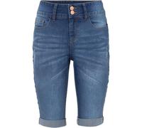 Bermudas BONPRIX, Damen, Gr. 50, N-Gr, blau stone (länge: regulär), Web, Obermaterial: 82% Baumwolle, 17% Polyester, 1% Elasthan, slim fit, Hosen Bermudas, aus Baumwolle mit Elasthan, schmale Passform