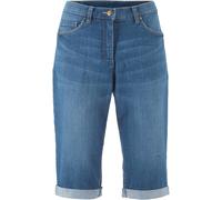Bermudas BONPRIX "Jeans Bermuda Mid Waist mit gekrempeltem Saum", Damen, Gr. 54, N-Gr, blau (blau denim), Obermaterial: 82% Baumwolle, 17% Polyester, 1% Elasthan, regular fit, Hosen Bermudas, aus Stre