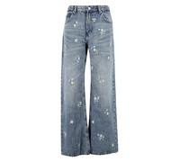 MANGO Wide Fit Jeans mit floralem Allover-Stitching Modell 'BEVERLY' in Jeansblau, Größe 42