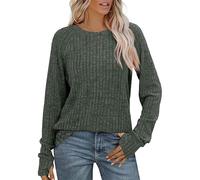 Jeans Bluse FüR Damen Langarmshirts für Damen, Rundhalsausschnitt, Basic, leichtes Herbstshirt mit Daumenlöchern Enge Oberteile Damen (Green, XL)