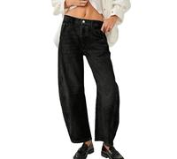 Jeans Damen Baggy Mid Rise Barrel Jeanshose Weites Bein Cropped Denim Pants Y2k Vintage Boyfriend Jeans Hose Locker Große Größe Mittlere Taille Barrel-Jeans Frühling Sommer Freizeithose Streetwear