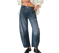 Jeans Damen Baggy Mid Rise Barrel Jeanshose Weites Bein Cropped Denim Pants Y2k Vintage Boyfriend Jeans Hose Locker Große Größe Mittlere Taille Barrel-Jeans Frühling Sommer Freizeithose Streetwear
