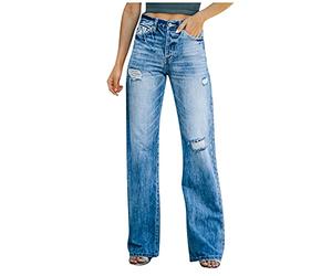 Jeans Damen High Waist Boyfriend Stil Denim Loose Hosen Stilvolle Damenjeans Skinny Fit Schlupfjeans Große Größen Schlagjeans