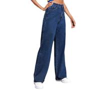 Jeans Damen High Waist Große Größen Loose Gerade Geschnittene Hosen Kurze Jeanshose Damen Gerade Casual Jeans Boyfriend Damen Wide Leg Hose Denim Schwarze Jeans Damen Push Up Jeans(1-Dark Blue,XXL)