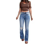 Jeans Damen High Waist - Jeans Damen Sommer Stretch Jeanshose Lang mit Löchern Skinny Schlaghose Stretch Knöpfen Reißverschluss Denim Hose Boyfriend Flared Zerrissene Jeans Hosen für Frauen