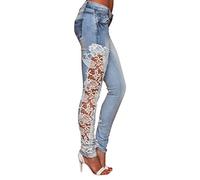 Jeans Damen High Waist Stretch: HüFtjeans Damen Skinny Jeans High Waist Jeanshose Silm Fit Freizeithosen Mit Spitze-Jeanshosen Deinm-Pants Jogginghose Elegant RöHrenjeans Frauen Risse Ripped Jeggings