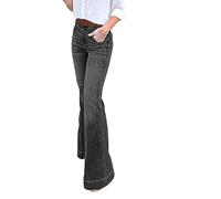 Jeans Damen High Waist Weites Bein - Schlaghose Damen Jeans Extra Lang, Jeanshose Baggy Jeans Mit Zip Vintage Bootcut Jeans Stretch Damenhosen Einfarbig Stoffhose Flaredjeans Locker Stretchjeans