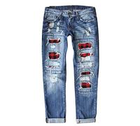 Jeans Damen Stretch Boyfriend Stil Denim Loose Freizeithose Stilvolle Hüftjeans Klassischer Schlupfjeans Große Größen Schlagjeans