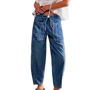 Jeans Damen Weites Bein, Barrel Jeans Women Elastic Wide Leg Baggy for Woman Low Denim Pants with Jeanshosen 34/32