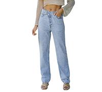 Jeans Damen Weites Bein Damen-Jeans mit unregelmäßiger Taille, lässiger, hoch taillierter Jeanshose mit geradem Bein Jeans Skinny Jeans High Waist Damen Straight (Light Blue, S)