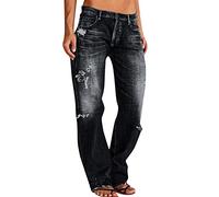 Jeans Damen Weites Bein Gerades Bein Jeanshose Mom Fit Stretch Wide Leg Boyfriend Jeanshosen Ripped Mittlere Taille Große Größen Zerrissen Outlet Angebote