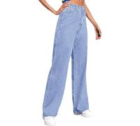 Jeans Damen Weites Bein High Waist High Waist Gerades Bein Baggy Straight Leg Jeanshose Hohe Taille Mädchen Sommerjeans Mit Taschen Warehouse Deal