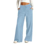 Jeans Damen Weites Bein Pull On Wide Leg Jeans mit Gummibund Stretch High Waist Jeanshosen Hohe Taille Denim Hose Damenjeans Fashion Baggy Pants Frauen mit Taschen Casual