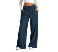 Jeans Damen Weites Bein Pull On Wide Leg Jeans mit Gummibund Stretch High Waist Jeanshosen Hohe Taille Denim Hose Damenjeans Fashion Baggy Pants Frauen mit Taschen Casual