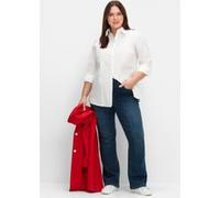 Bootcut-Jeans SHEEGO, Damen, Gr. 44, Normalgrößen, blau (dunkelblau denim), 96% Baumwolle, 4% Elasthan, unifarben, lang, Jeans (27615225-44) dunkelblau denim