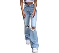Jeans für Damen Hohe Taille All-Matching Jeans Damen Lässige Lose Hosen Zerrissene Jeans Damen Weites Bein Schlaghose Lose Hochtaillierte Jeanshose Y2k 90er Jahre Hosenhose