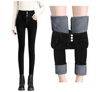 Jeans für Damen, hohe Taille, Thermohose, Fleece-gefüttert, Bauchkontrolle, Flex Motion, gerade Jeans, Winter, Thermohose, dicke Denim-Hose, Push-Up, Po-Lifting, Damen, schmale Passform, Schwarz , XXL
