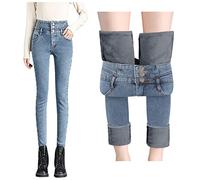 Jeans für Damen, hohe Taille, Thermohose, Fleece-gefüttert, Bauchkontrolle, Flex Motion, gerade Jeans, Winter, Thermohose, dicke Denim-Hose, Push-Up, Po-Lifting, Damen, schmale Passform, a, S