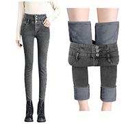 Jeans für Damen, hohe Taille, Thermohose, Fleece-gefüttert, Bauchkontrolle, Flex Motion, gerade Jeans, Winter, Thermohose, dicke Denim-Hose, Push-Up, Po-Lifting, Damen, schmale Passform, grau, XXL