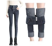 Jeans für Damen, hohe Taille, Thermohose, Fleece-gefüttert, Bauchkontrolle, Flex Motion, gerade Jeans, Winter, Thermohose, dicke Denim-Hose, Push-Up, Po-Lifting, Damen, schmale Passform, B, M