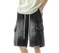 Jeans Herren Kurz, Herren-Shorts Jeans, Sommer Bermuda Shorts Kurze Jeanshose Große Größen High Waist Straight Retroshorts Mit Taschen Jeanshosen Modische Lässige Jeansshorts Flex Schlupfjeans