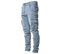Jeans Herren Slim Fit Stretch Jeanshose Tapered Fit Cargohose Streetwear Lange Einfarbige Hose Regular Straight Leg Fashion Comfort Flex Waist Jeanshose mit Taschen