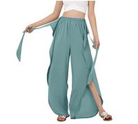 Jeans Hose Damen Jogpants Damen Elegant Hose Damen Schwarz Elastische Taille Einfarbig Reha Hose Stretch Weite Hose Mit Schlitz Leicht Sommerhose Rüschensaum Haremshose Palazzo Hose (Minzgrün, Xl)