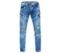 Straight-Jeans RUSTY NEAL "MORI", Herren, Gr. 29, Länge 32, blau (blau, denim), 98% Baumwolle, 2% Elasthan, unifarben, lang, Jeans Straight-Jeans, mit trendigen Zierelementen (77968322-29) blau, denim