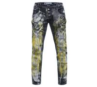 Straight-Jeans RUSTY NEAL "MORI" Gr. 36, Länge 32, schwarz (schwarz, gelb) Herren Jeans Straight Fit mit trendigen Zierelementen (29555527-36)