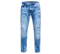 Straight-Jeans RUSTY NEAL "NISHO", Herren, Gr. 34, Länge 32, blau, 98% Baumwolle, 2% Elasthan, unifarben, casual, Jeans, mit trendigen Used-Details (29365357-34) blau